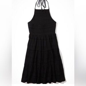 🖤 American Eagle Black Smocked Halter Neck Mini Dress | Size M | Boho Revival